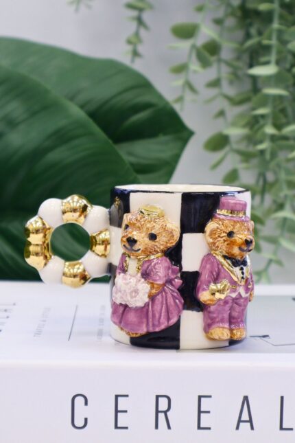 TEDDY BEAR DAMA DESENLİ MUG-ÇİFTLER-MOR
