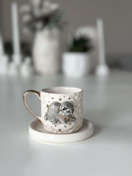 Kedi Figürlü Dokulu Double Fincan