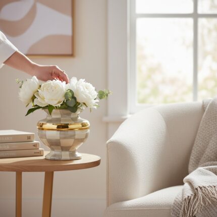 Damalı Gri 17cm Tombul Vazo