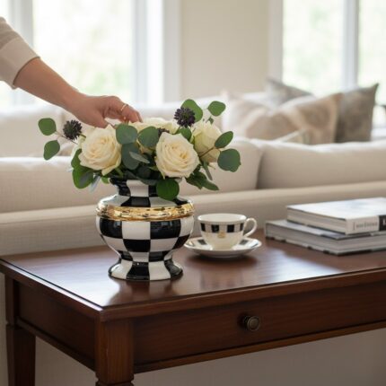 Damalı Siyah 17cm Tombul Vazo